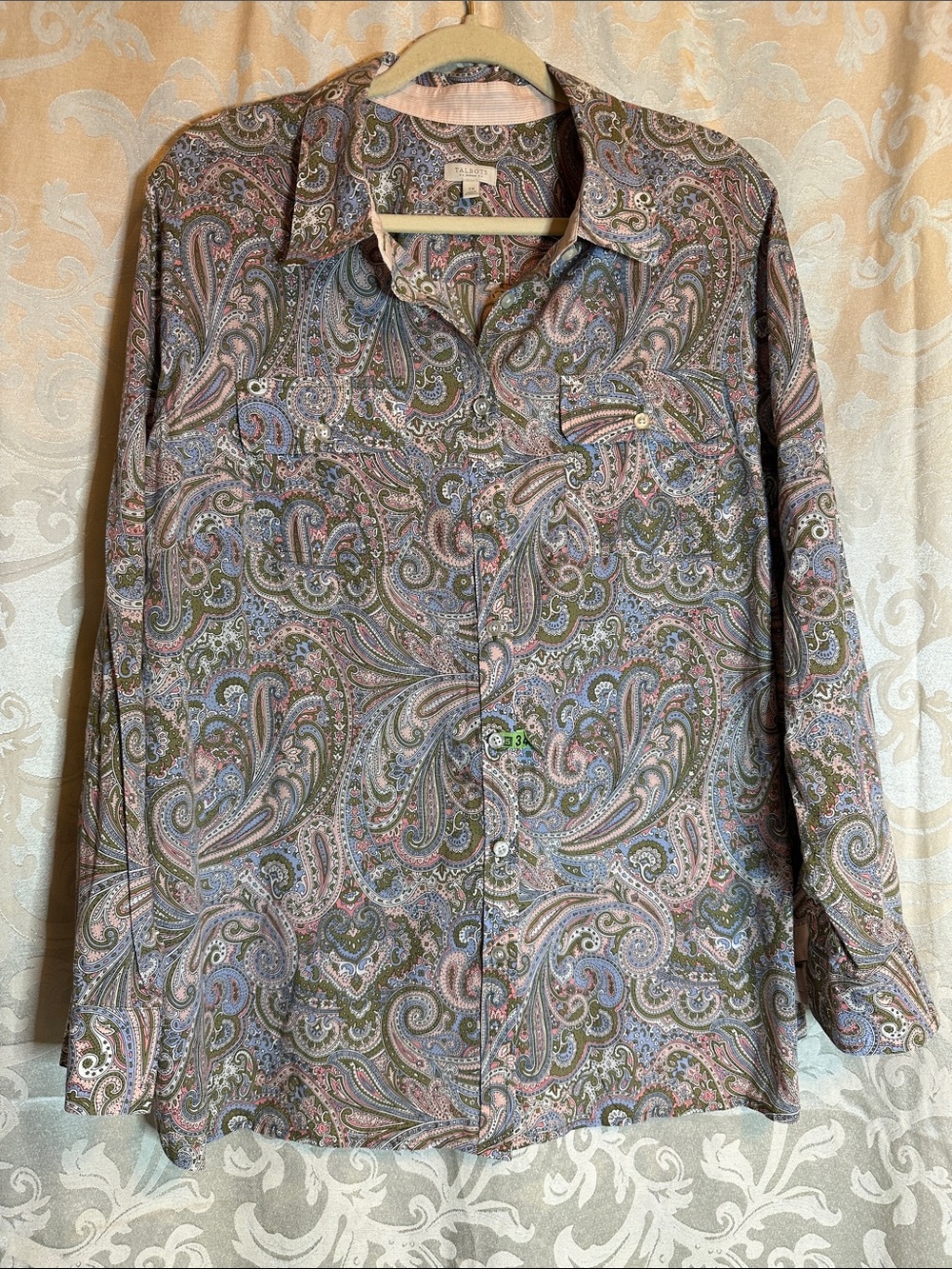 Talbots Paisley Button-Up Tunic in Pastel Pink, Blue, Green 2X